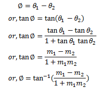 Formula for angle between two lines